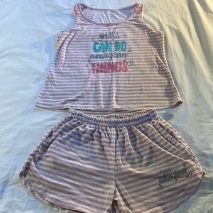 Girls Can Do Amazing Things pink pajama tank top and shorts set size 10
